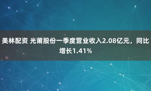 美林配资 光莆股份一季度营业收入2.08亿元，同比增长1.41%